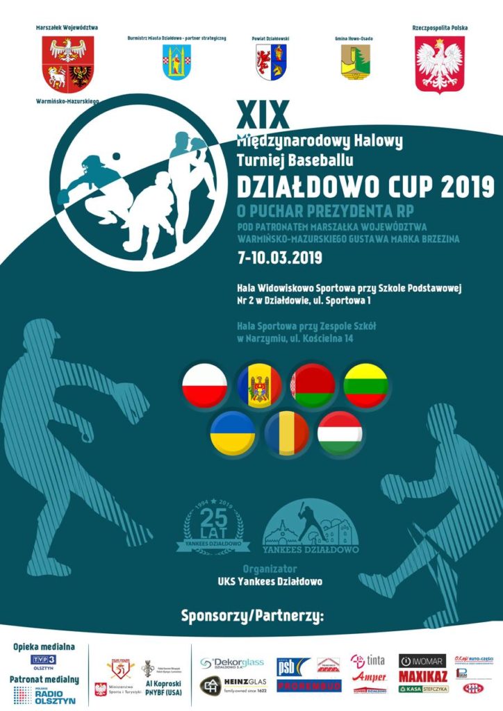 XIX Międzynarodowy Halowy Turniej Baseballu „Działdowo Cup 2019” w silnej obsadzie startuje już 8 marca