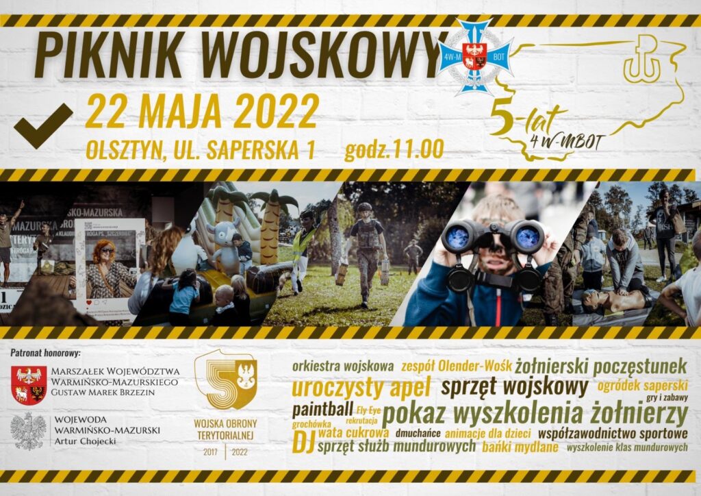 grafika zapraszająca na piknik wojskowy w Olsztynie