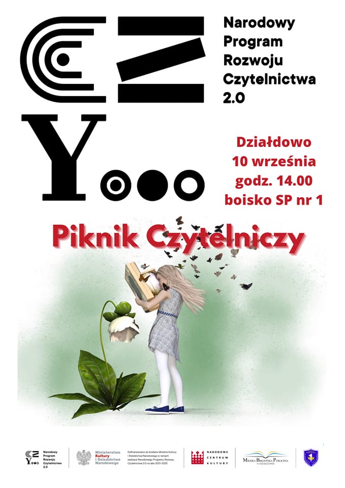 plakat informujący o Pikniku Czytelniczym w SP 1