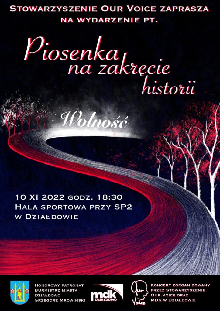 plakat zapraszający na koncert "Piosenka na zakręcie historii"