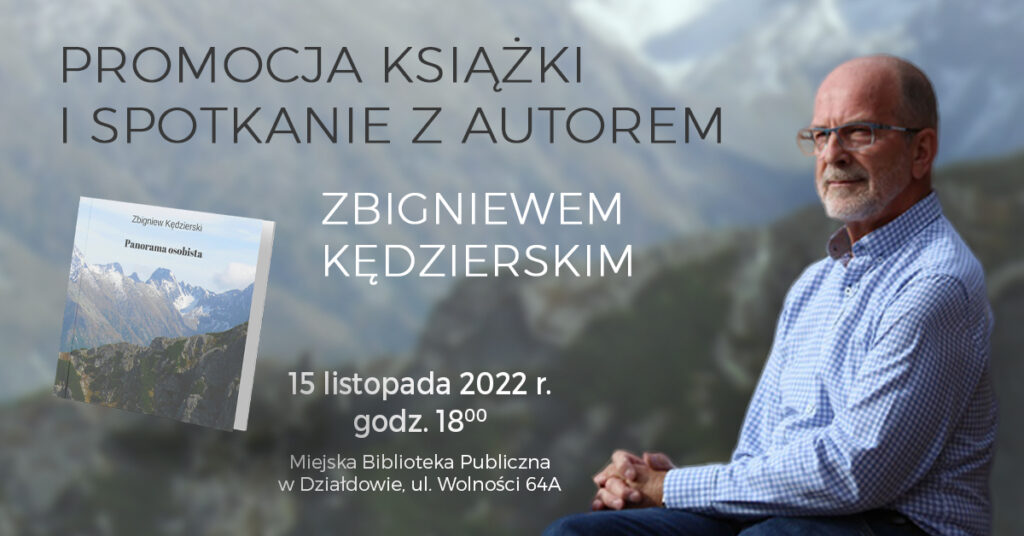 plakat promujący spotkanie w bibliotece z poetą i fotografem Zbigniewem Kędzierskim