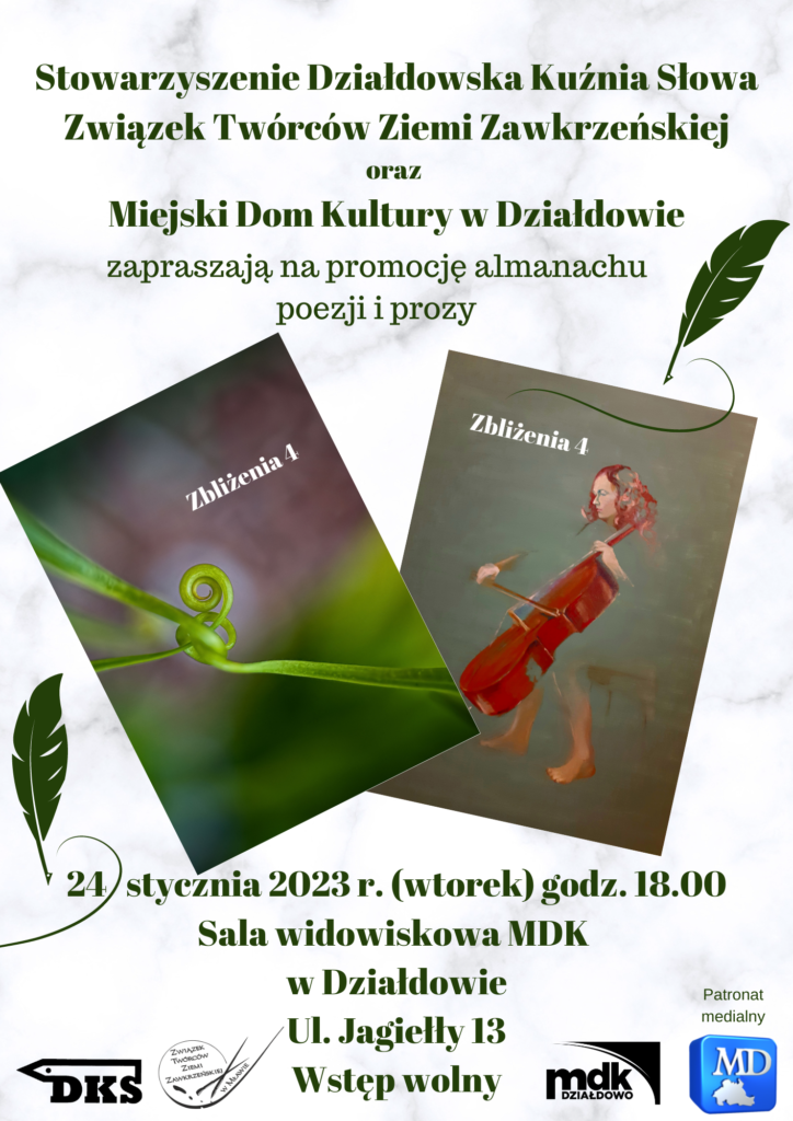 plakat promujący promocję almanachu poezji "Zbliżenia 4"