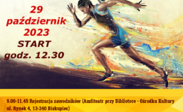 plakat informujący o V Półmaratonie w Biskupcu o Puchar Wójta Gminy Biskupiec