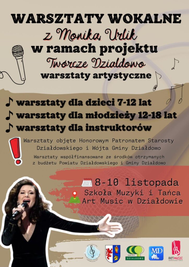 plakat informujący o warsztatach wokalne z Moniką Urlik