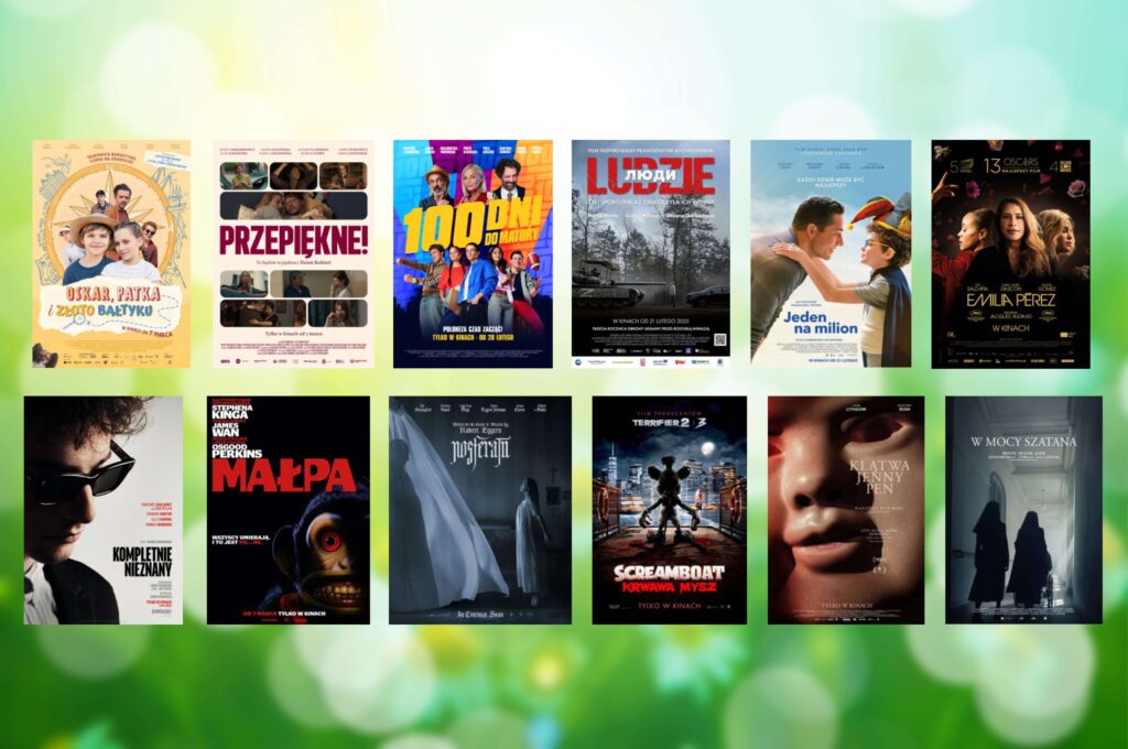 plakaty filmowe takich filmów jak: „Oskar, Patka i Złoto Bałtyku", "100 dni do matury", "PRZEPIĘKNE!", "Ludzie", "Małpa", "Jeden na milion", "Nosferatu", "Emilia Pérez", "Kompletnie nieznany", "ScreamBoat. Krwawa mysz", "Klątwa Jenny Pen", "W mocy szatana"